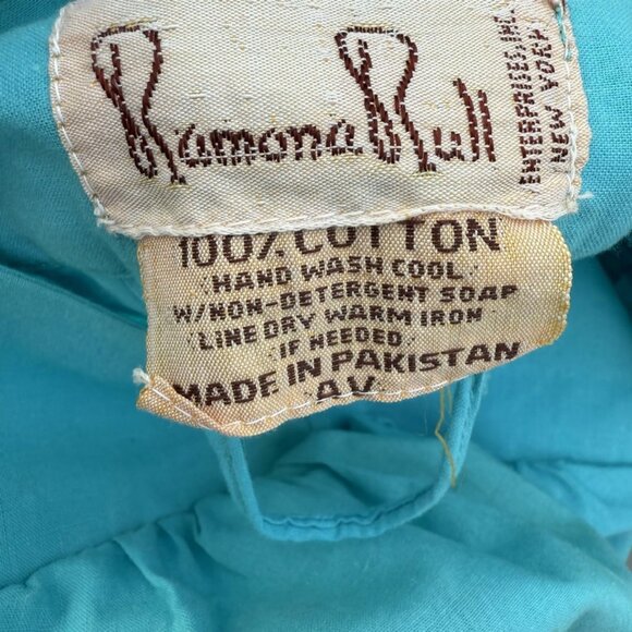 Vintage 70s Ramona Rull Dress, Cat Graphic Flowers MuMu One Size Blue - Picture 7 of 10